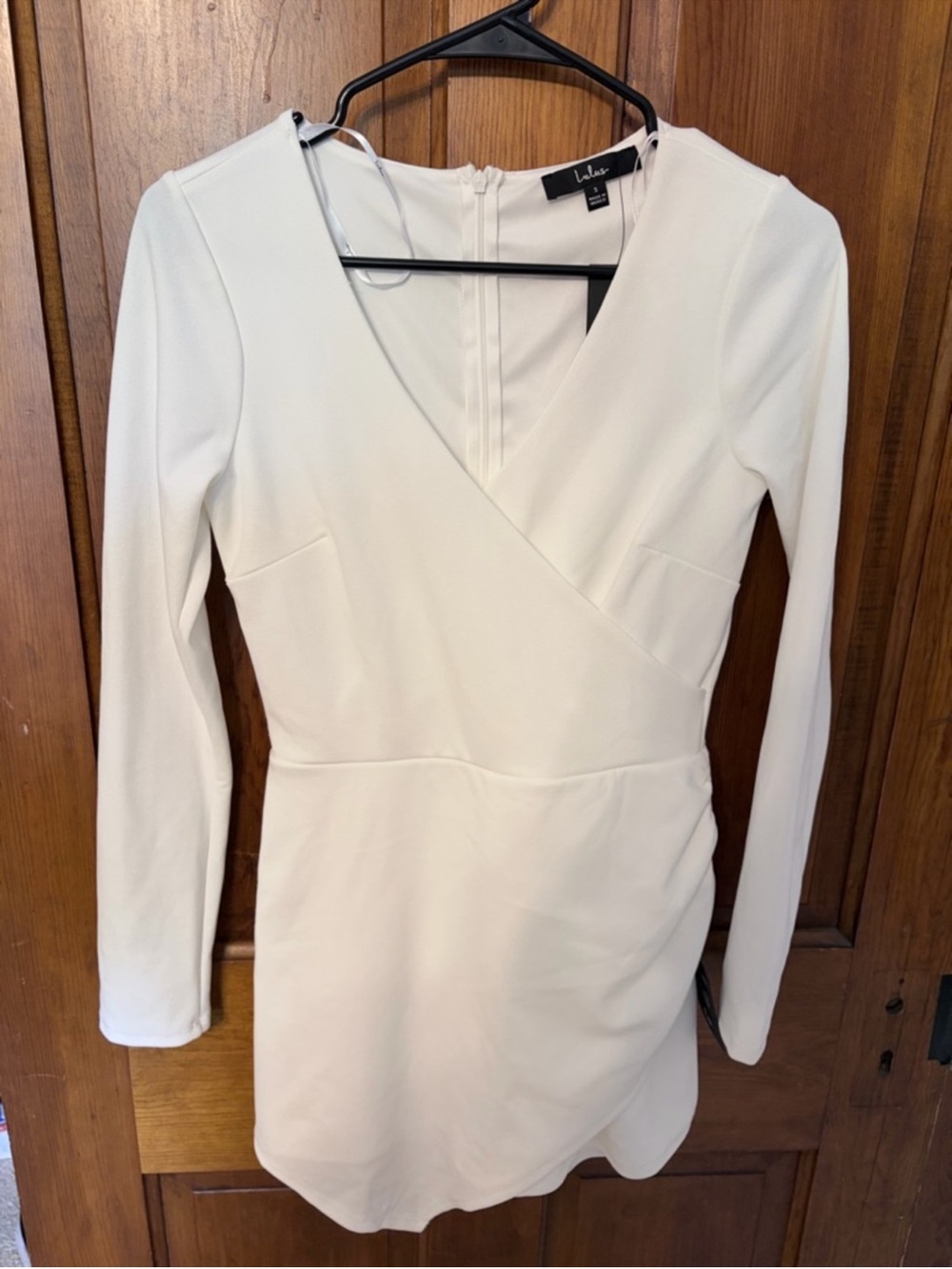 Lulu's White Long-Sleeve Surplice Mini Dress